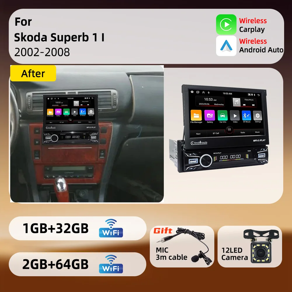 For Skoda Superb 1 I 2002-2008 Android 1Din Stereo 7