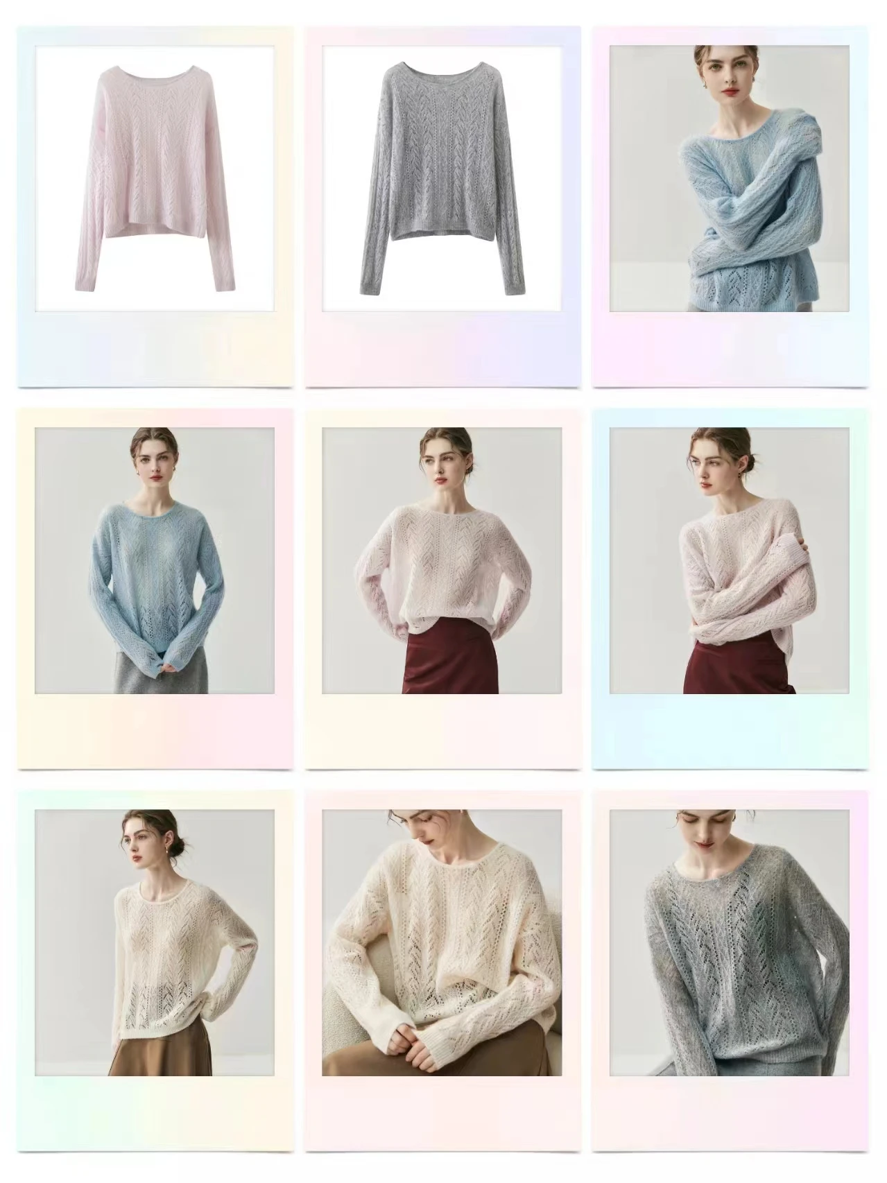 

New Women's Cashmere Sweater O-neck Long Sleeve Pullover Hollow Out Jumper 100% Cashmere Knitwear Spring Autumn Fashion Tops
