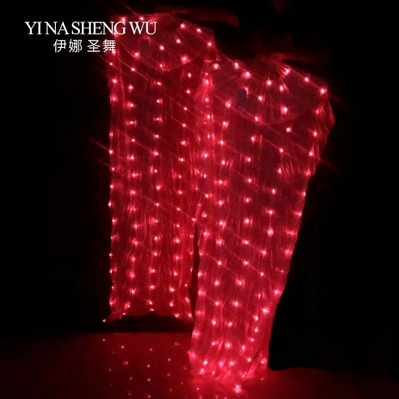 مراوح LED حريرية للرقص الشرقي، مراوح دعائم LED لأداء المسرح، مراوح LED ملونة مضيئة، مراوح LED لامعة 1 قطعة/1 زوج (يمكن أن تصنع الألوان)
