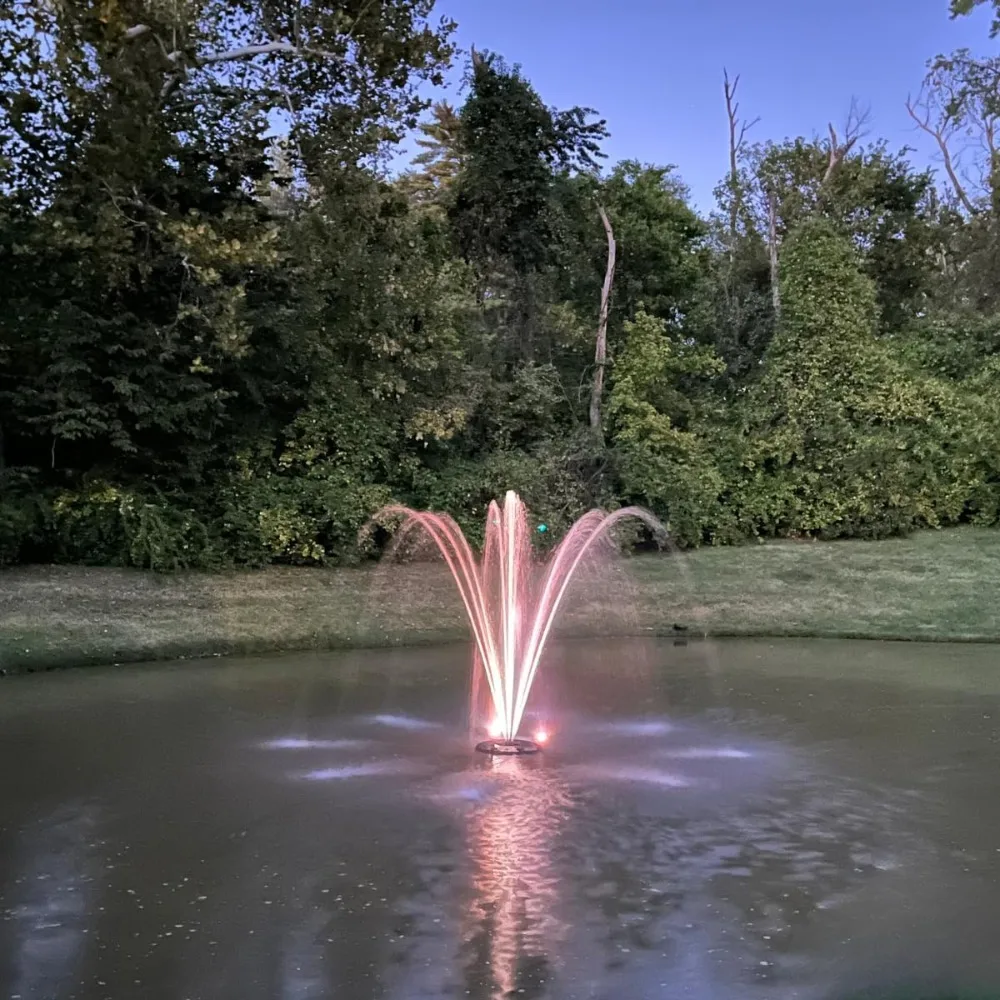 1.5 HP Floating Fountain, 200 Foot Cord, Color-Changing Lights, Control Box, Waterfall Fountain