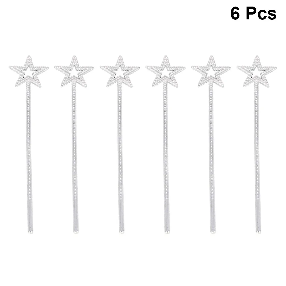 6Pcs Kids Fairy Wand Props Sparkling Star Design Plastic Wands for Princess Party Show Decoration Use