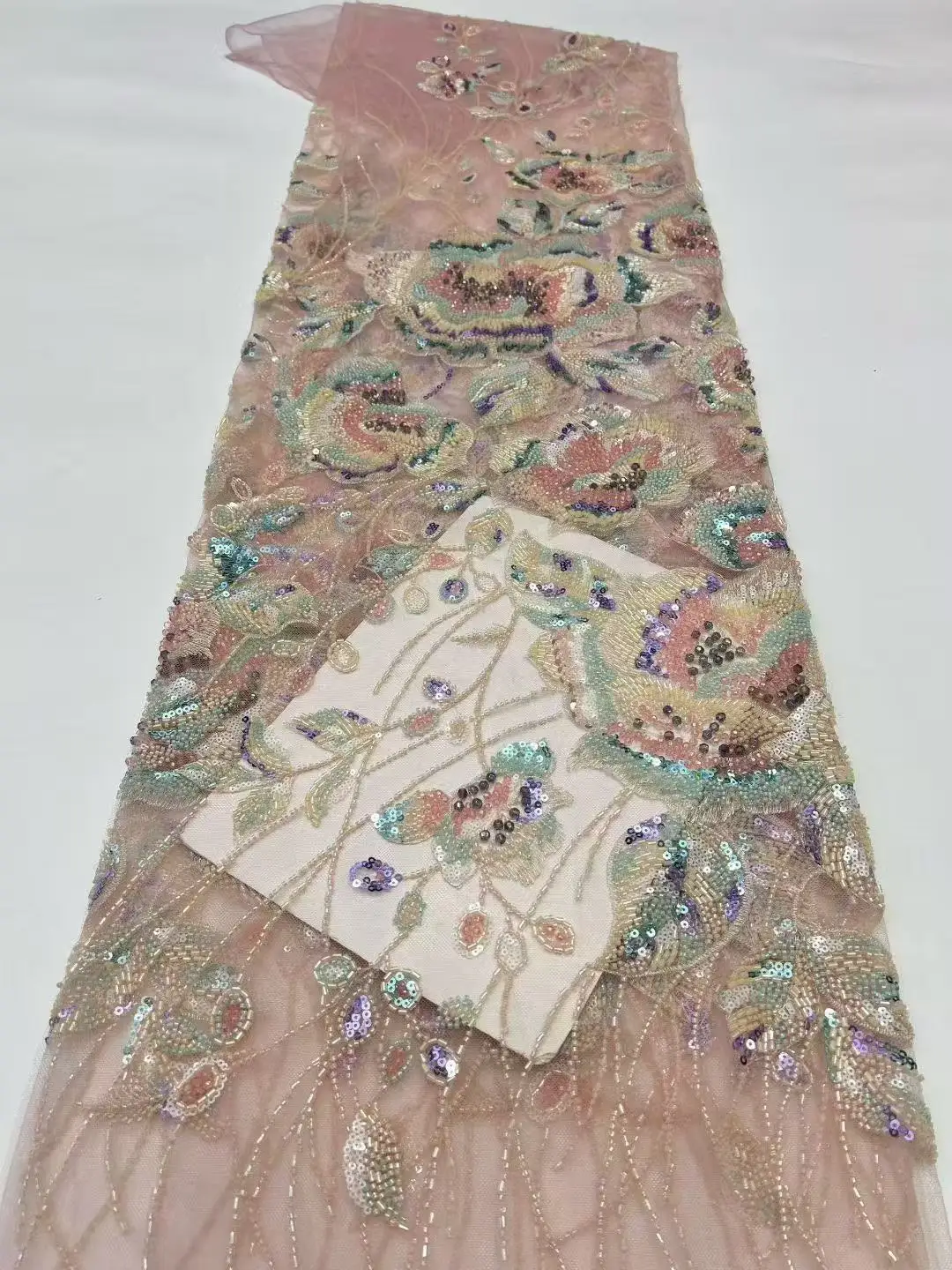 

African Lace Fabric Sequins Beaded Embroidery Groom Nigerian Bridal High Quality French Tulle Lace Fabric For Wedding Party Sew