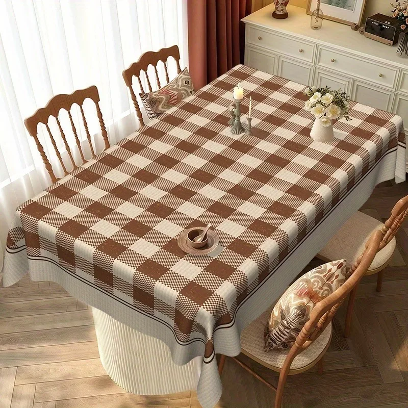2D plane 1 piece Vintage Checkered Outdoor Tablecloth Classic Brown and White Vichy Pattern Outdoor Dining Areaxzj