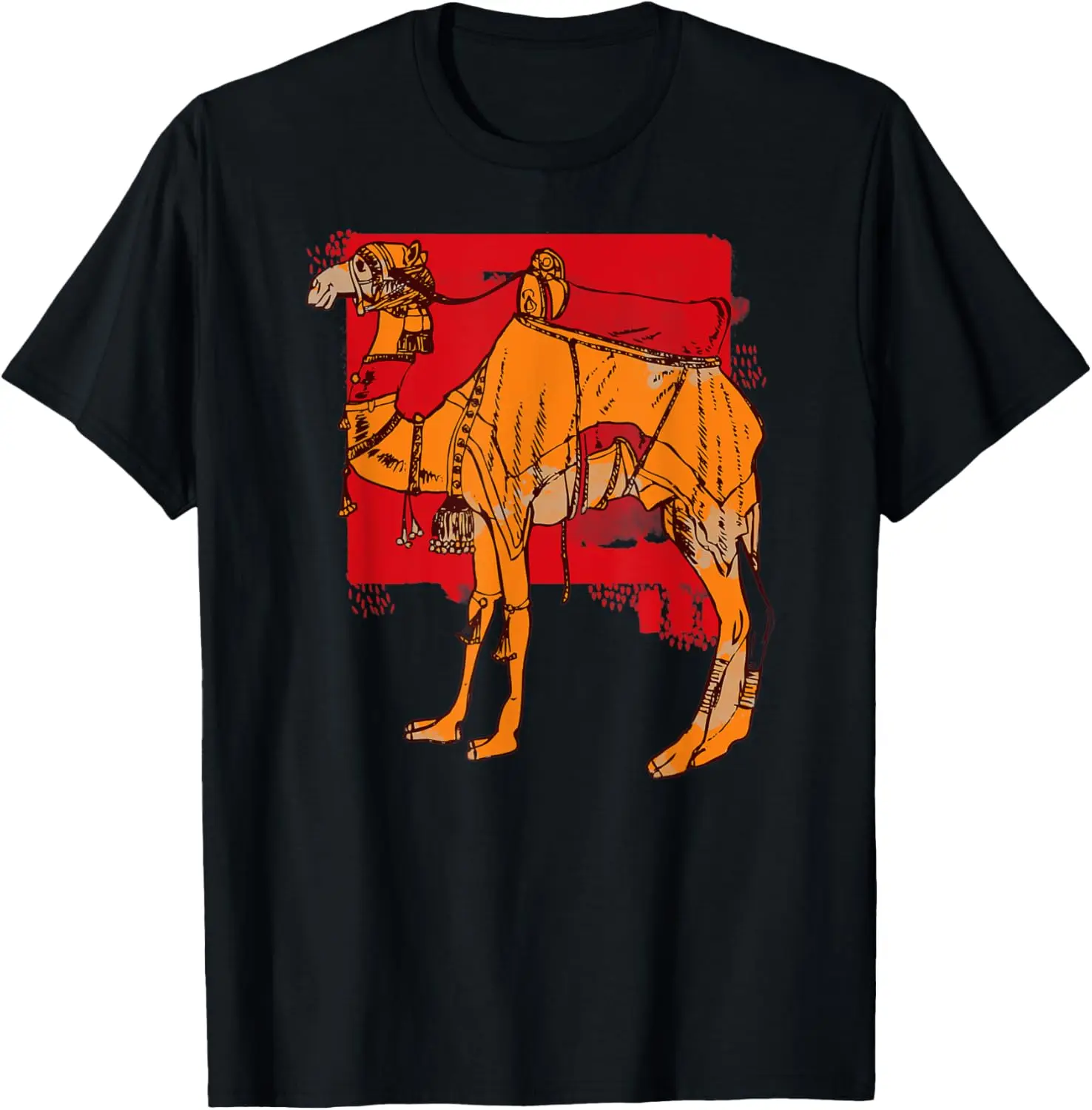 

Vintage Camel Illustration Graphic Tee Desert Animal Print Casual Cotton T-Shirt for Men