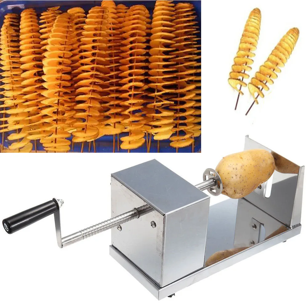 Imagem -02 - Espesso Tornado Espiral Cortador de Batata Cozinha Vegetal Fruta Chips Slicer Máquina de Corte Picador de Batata Manual Aço Inoxidável