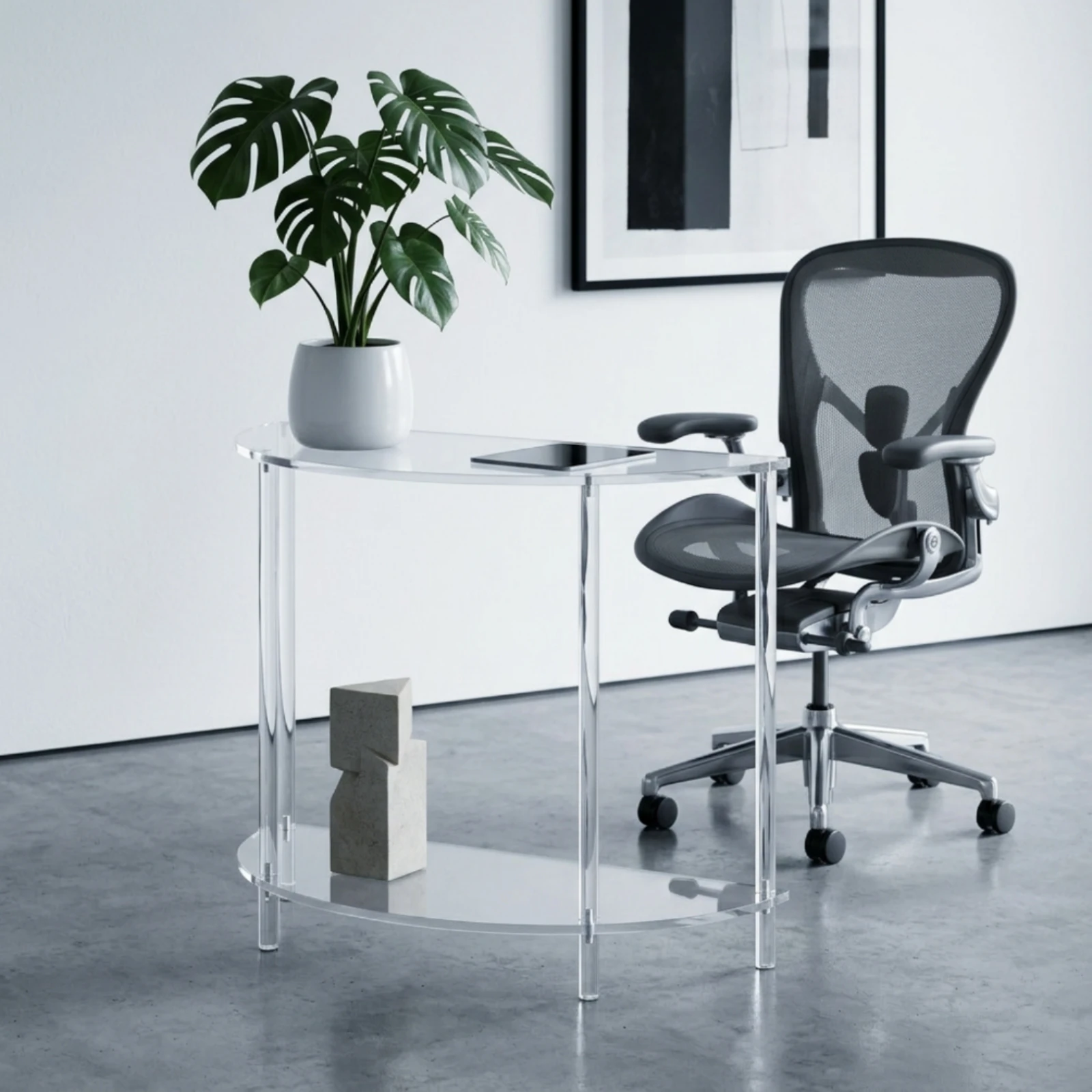 Acrylic Table with Shelf Space-Saving Half-Round End Table Furniture Minimalist Compact for Living Room, Bedroom