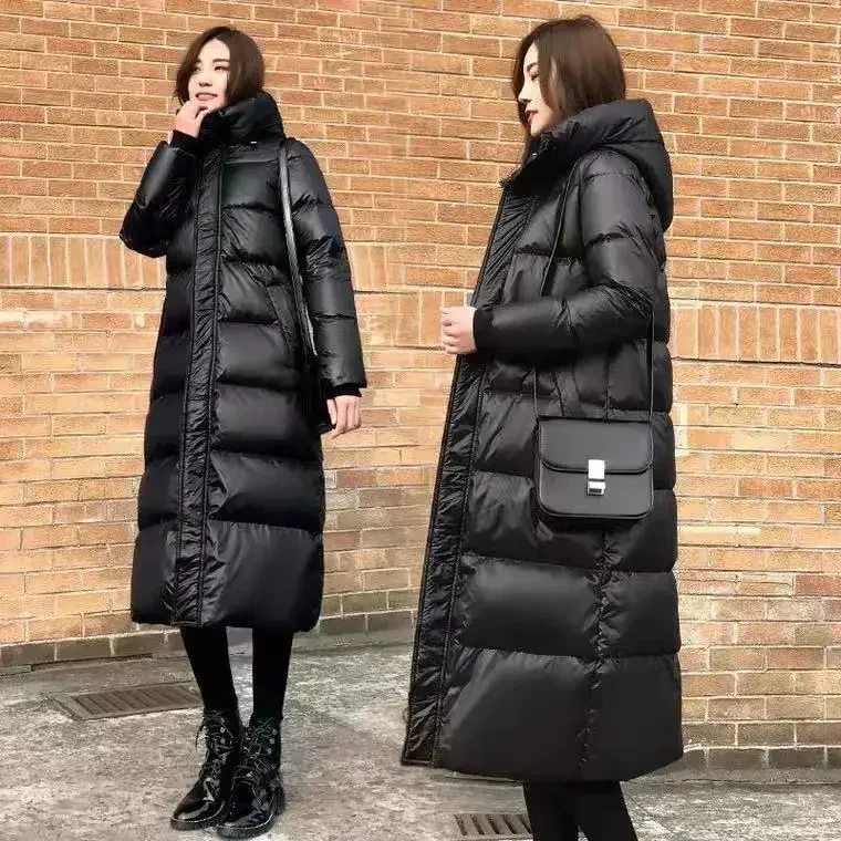 Parkas optiques longs à capuche pour femmes, pardessus noirs pour femmes, vestes d\'hiver chaudes, combinaison de coton, 2025