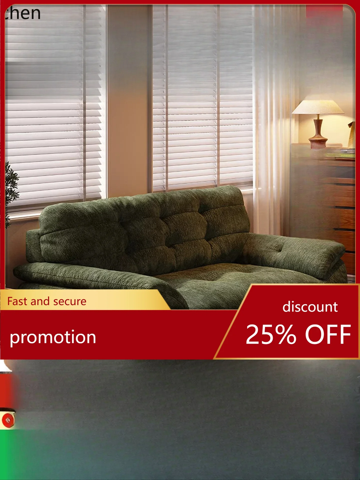 HYS Vintage Cloud Sofa Small Apartment Straight Three-Seater Chenille Fabric Sofa