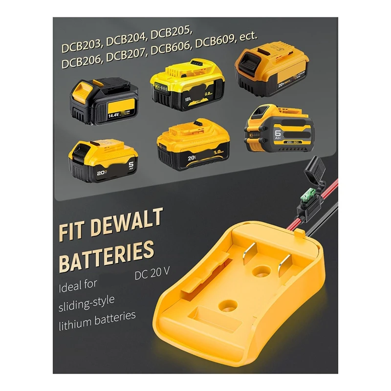 Power Wheel Adapter For Dewalt 20 V Lithium Battery, Peg-Perego Dewalt Battery Adapter With Wire Harness Connector