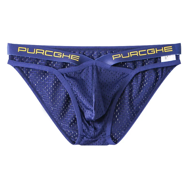 Men Briefs Ice Silk Mesh Underwear Hollow U Convex Underpants Sexy Low-Rise Thongs And G Strings Lingerie Erotic String Panties