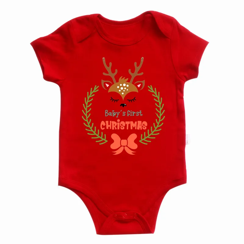 New Christmas Clothes Baby Romper 100% Cotton Red My First Christmas Nipple Print Baby Bodysuit New Year Outfits