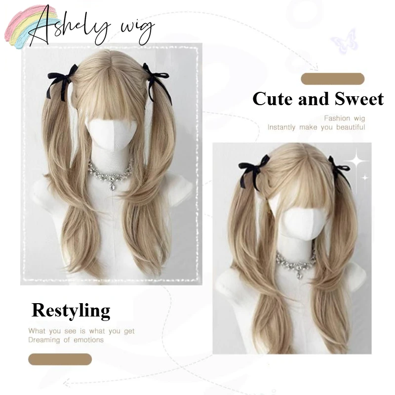 Blonde Perücke mit Pony, 55,9 cm, mittellanges glattes Haar, Perücke für Frauen, weiche, natürliche, hitzebeständige Fasern, synthetische Perücken – Detail 3