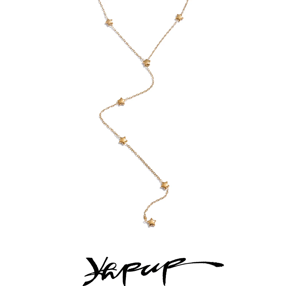 Yhpup Beliebte Stern-Y-Kette aus Edelstahl, lang, dünn, sexy Halskette, vergoldet und platiniert, Brustkette, Sommer-Chic-Schmuck 2025,