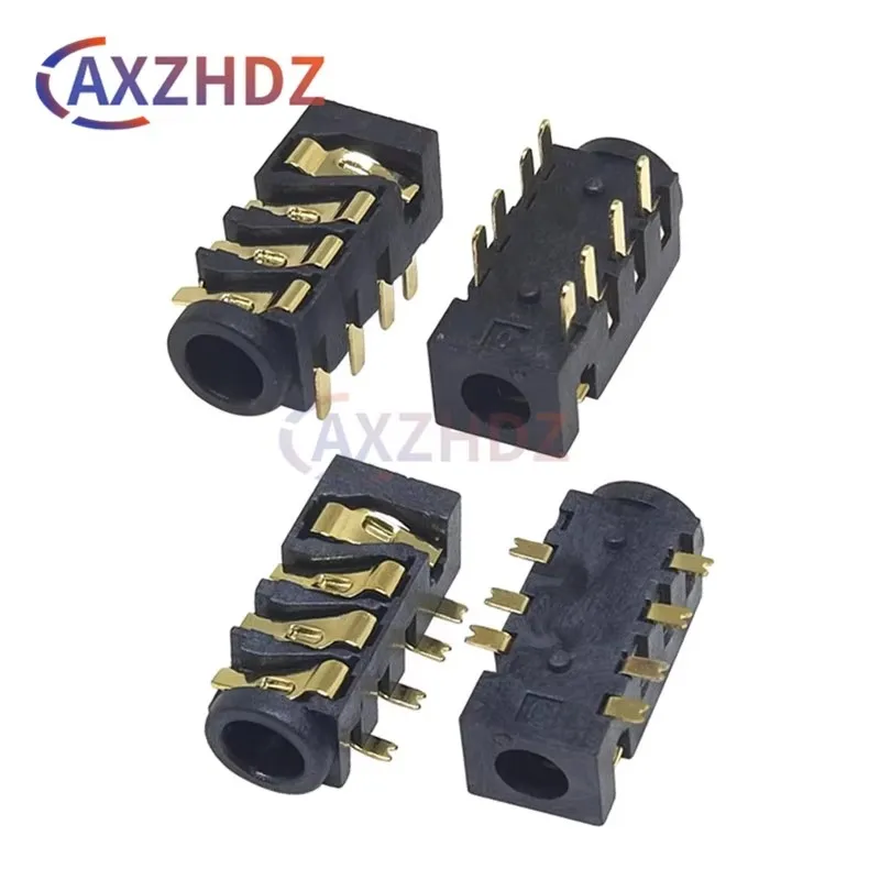 10PCS 7 / 8 Foot 4 Section DIP SMD PJ-393 Audio Headphone Female Socket Jack Gold-Plated SMT PJ393 7Pin 8Pin 3.5mm Connector
