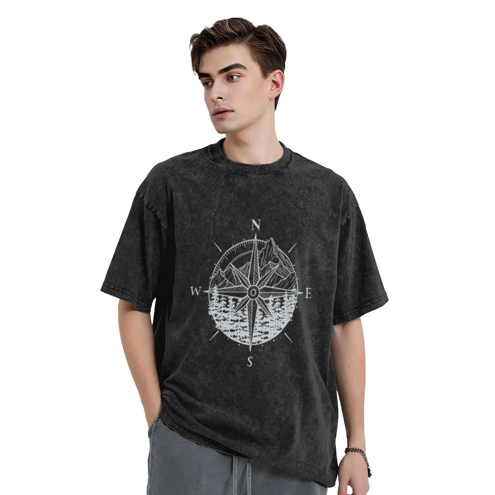Pacific Northwest Compass (Grey)  Classic Stylish A T-Shirt Oversized Short Sleeve Men's Women's Cotton Tees Tops