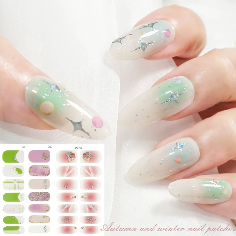 Sin luz UV Gel Nail Art pegatina 3D parches duraderos para uñas decoraciones prensa en uñas DIY manicura accesorios para uñas puntas de uñas