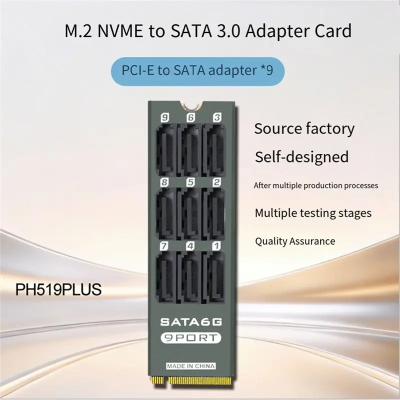 M2 Pcie SATA 9-Port Adapter Card 6Gbps SATA 3.0 Nvme M Key Network Storage Hard Drive Expansion Support Mkey