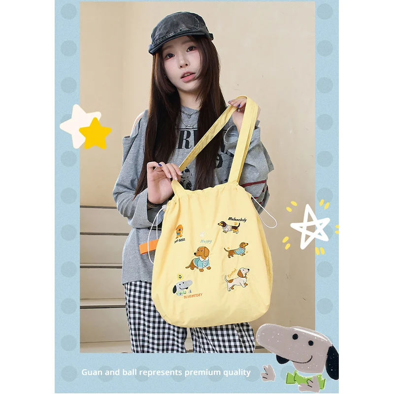 

Kawaii Cartoon Embroidery Bags for Women Large Capacity Shoulder Bag Casual Versatile Portable Drawstring Tote Bag Girl's Gifts
