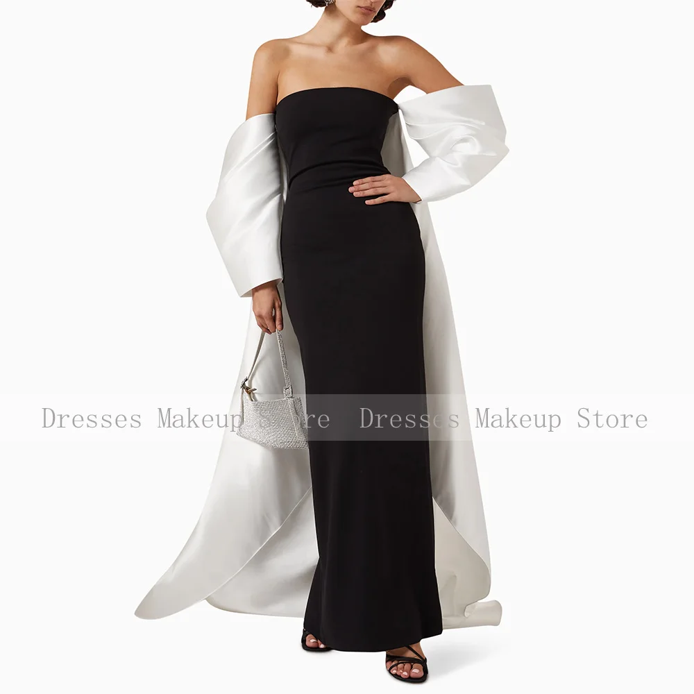 Black Column Dress White Satin Off the Shoulder Formal Wedding Party Gowns for Women Watteau Train Elegant Evening Dresses Long