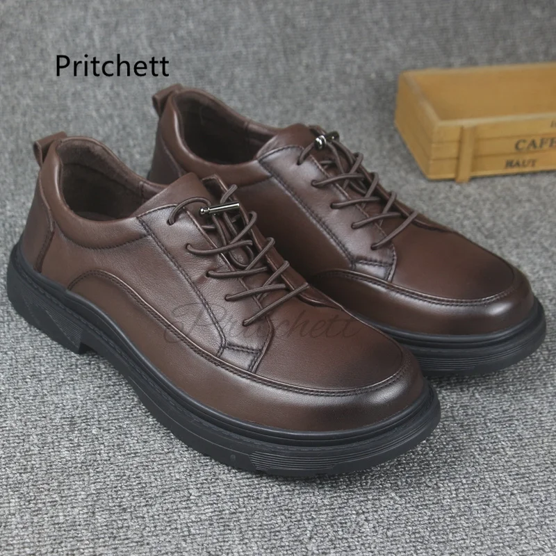 British Style Men's Shoes Business Casual Shoes Top Layer Cowhide Thick Soled Spring Autumn Retro Comfortable Leather Shoes