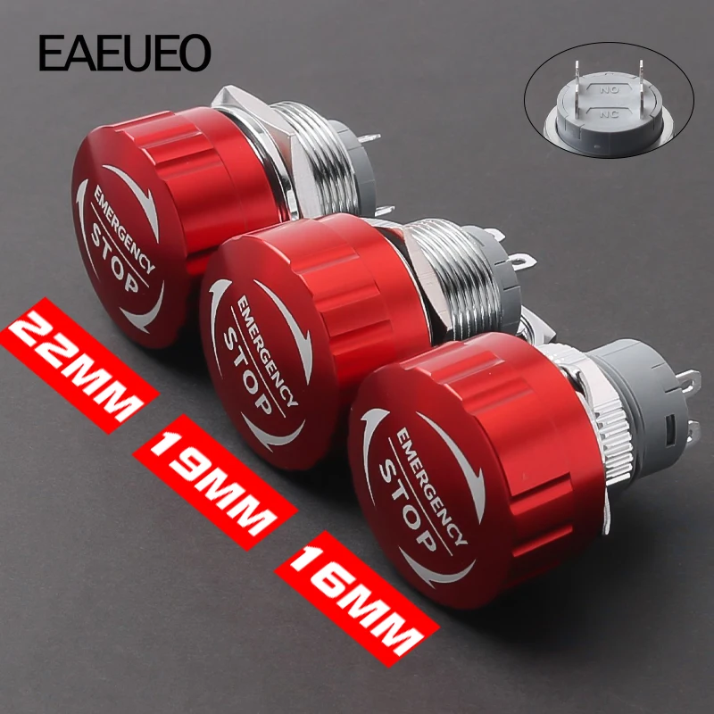 

10Pcs Mushroom Head Metal Emergency Stop Switch 16/19/22mm 1NO1NC 4Pins Ultra Short Style Waterproof Power Emergency Stop Switch