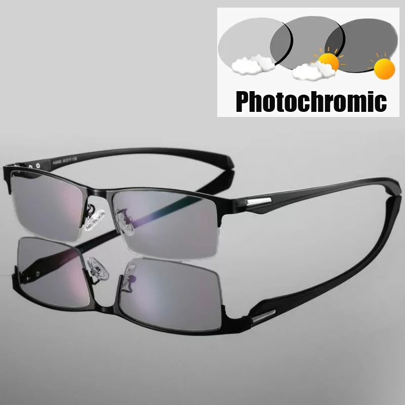 Vintage Women Men Far Sight Glasses with Diopter Blue Light Blocking Photochromic Reading Eyglasses Finished Anti-UV Sunglasses