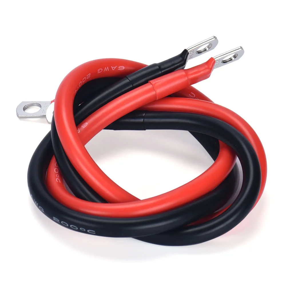 Battery Inverter Cable Set with Terminals AWG 10/8/6/4 Gauge Super Soft Silicone Wire, Power Connection Cable with Lugs For UPS