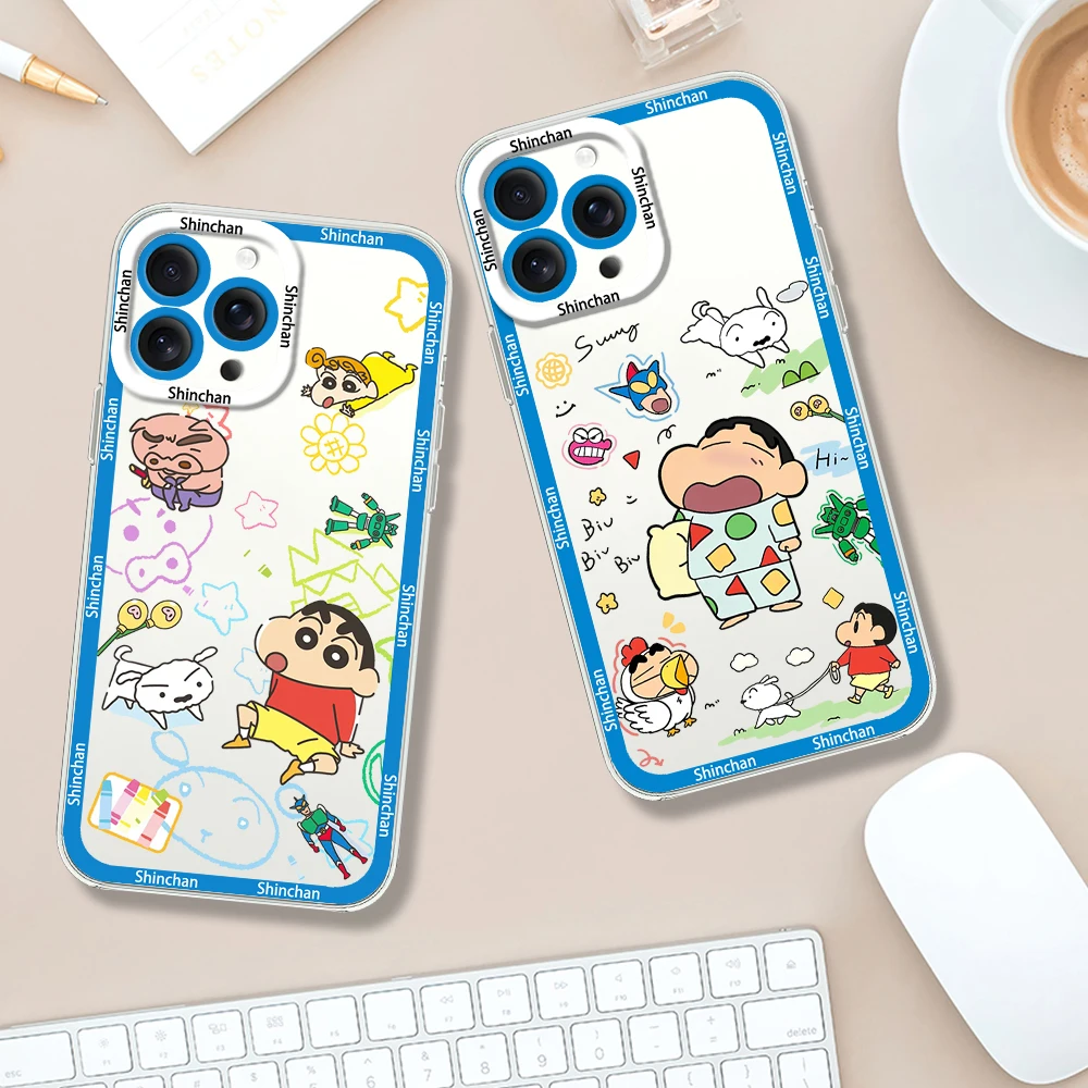 MINISO C-Crayon S-Shin-chan Phone Case for Samsung S24 S23 S22 S21 A55 A54 FE PLUS ULTRA Transparent Bezel Cover