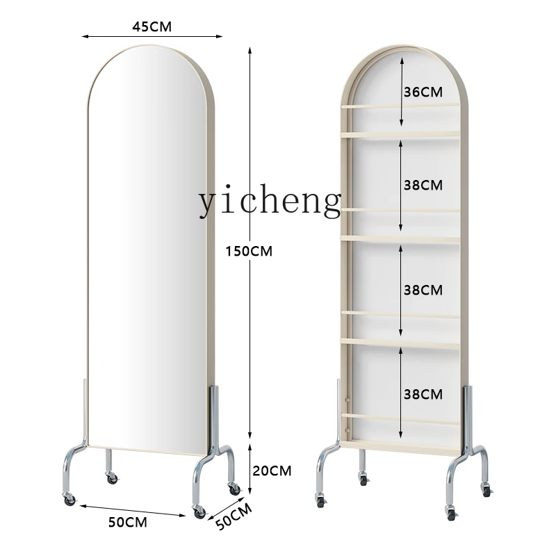 ZC Movable Dressing Mirror with Wheels Full-Length Mirror Storage Rack Magazine Book Shelf Full-Length Mirror with Storage