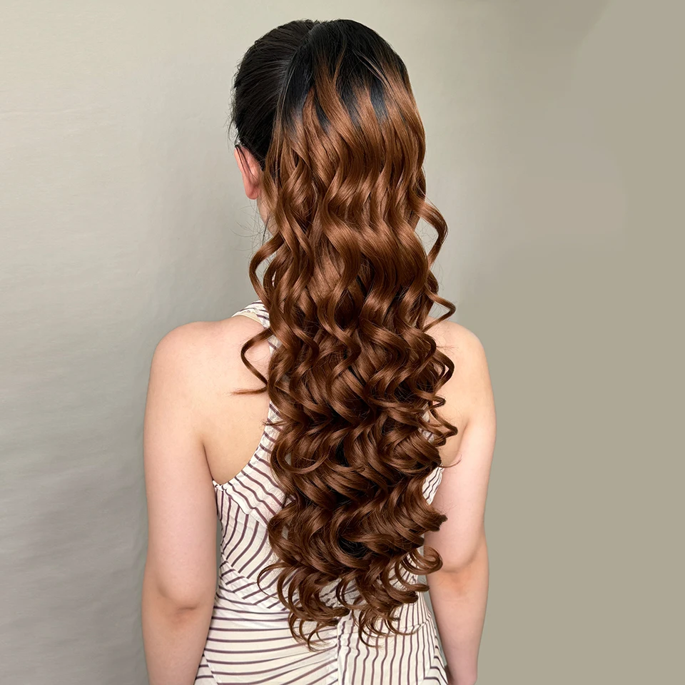 루즈 딥 웨이브 포니테일 붙임머리 블랙 합성 드로스트링 포니테일 여성용 롱 웨이브 가짜 말꼬리 헤어피스 28인치