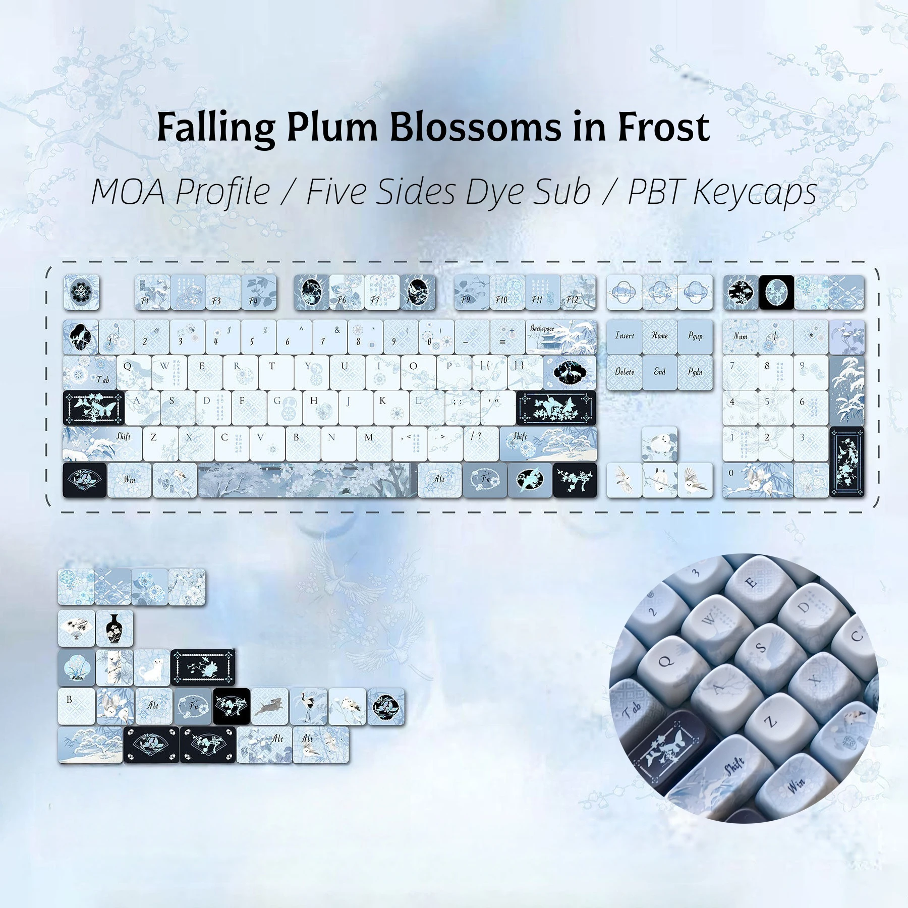 

Fallen Plum Blossoms Theme MOA Profile Keycaps 5 Side Dye Sublimation PBT Keycaps 120 Key for Cherry MX Switches Gaming Keyboard