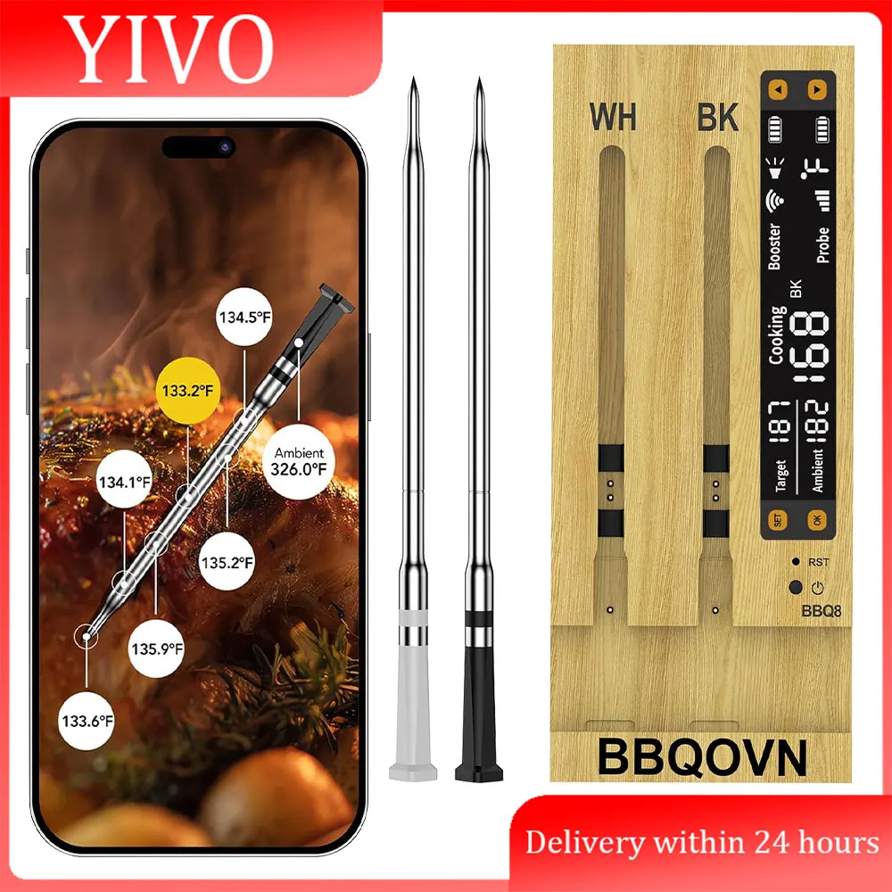 WiFi Sub-1G Wireless Meat Thermometer 2 Temp Monitoring Ways Digital Smart Base and App for BBQ, Smoker, Grill, Oven