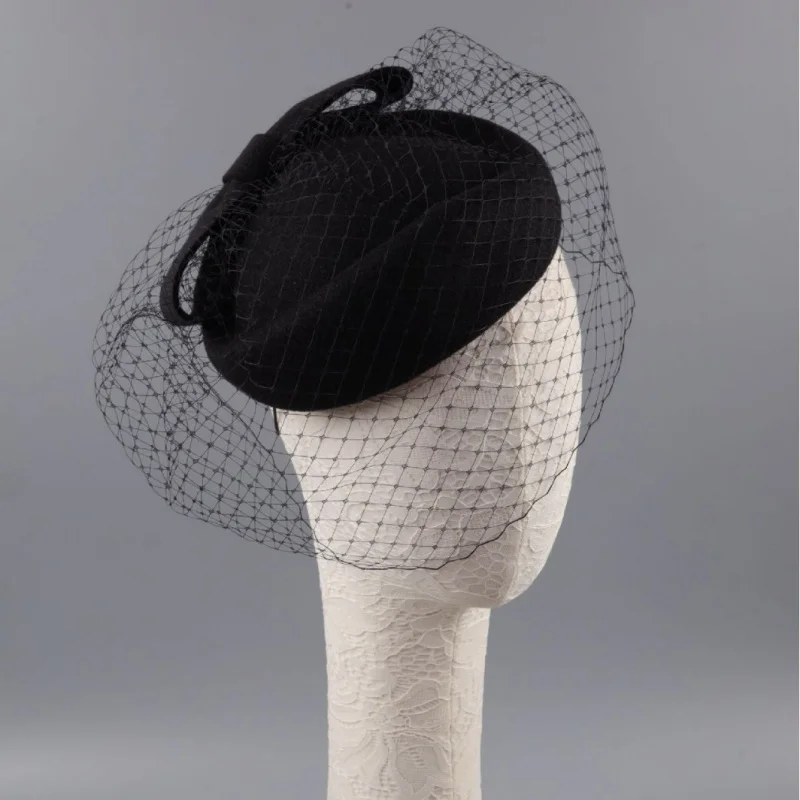Autumn Winter British Retro Mesh Wool Beret Hat for Women Socialite Party Stage Celebrity Flight Attendant Stewardess Hats
