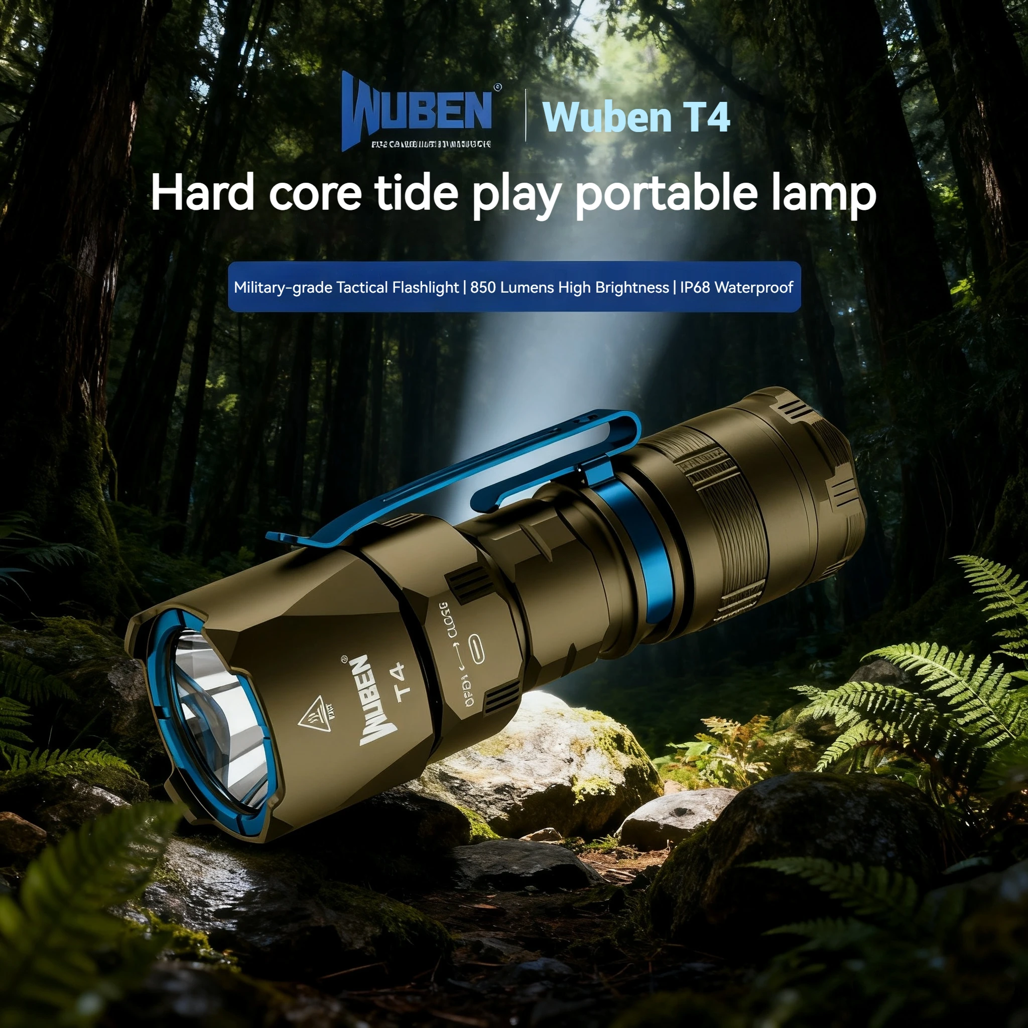 Wuben T4 مصباح يدوي تكتيكي محمول عالي السطوع خارجي EDC للدفاع عن النفس صغير قابل لإعادة الشحن طويل المدى ضوء دورية