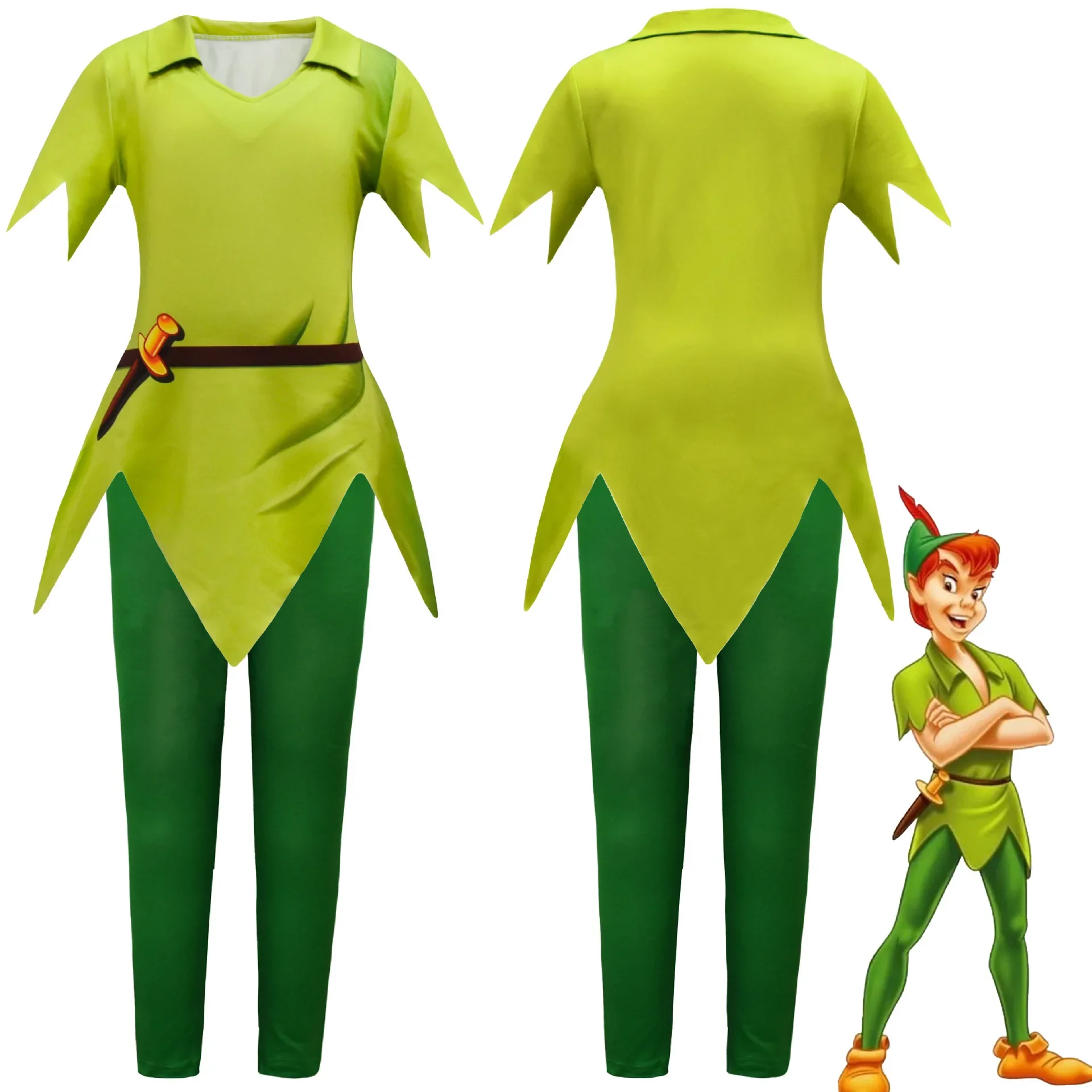 Teen Pan Peter Cosplay Kostüm Bühnenkostüm Peter mit Hut Halloween Faschingsparty Verkleidungsset Halloween-Kostüm Blumenkostüm