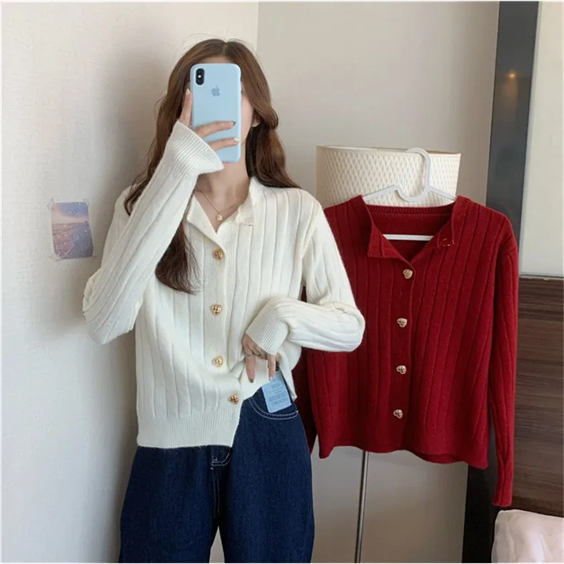 Sli فضفاض محبوك سترة مفتوحة المرأة سترة ربيع الخريف القلب الأزرق ملابس خارجية عادية كلية Sle طويلة Sve #4