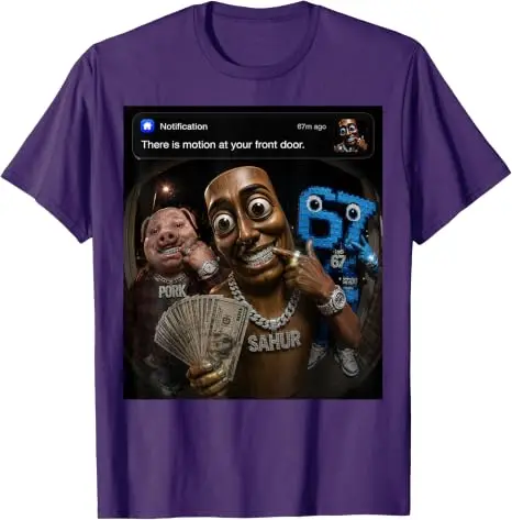 John Pork Tung-Tung-Tung Sahur 67 Meme Lustiges Brainrot T-Shirt „Es gibt Bewegung vor deiner Haustür“ Grafik-Bekleidung Neuartiges Geschenk – Detail 19