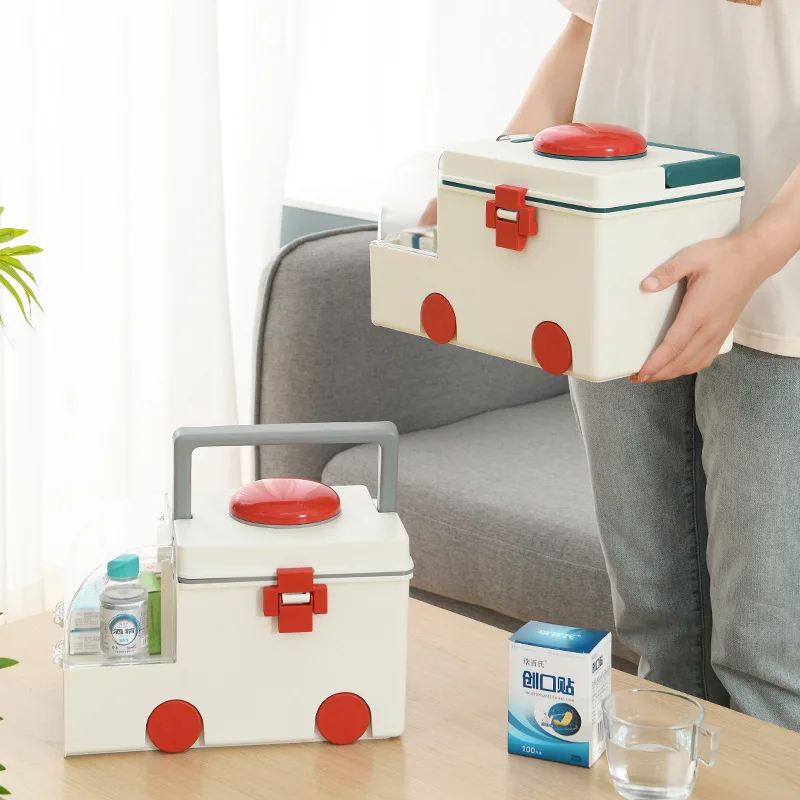 New Plastic Ambulance Medicine Box, Family Portable Large Size, Complete Set Of Household Boxes, Large Capacity Storage Box