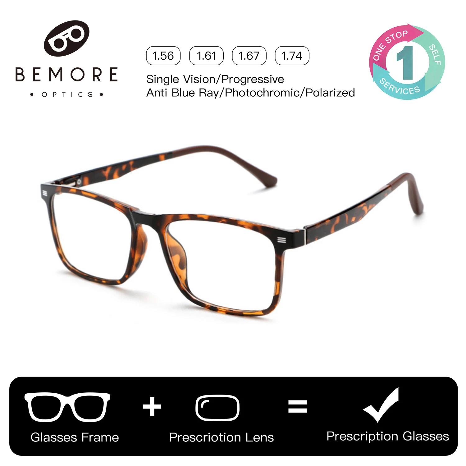 

BEMORE Rectangle Acetate Clip on Prescription Glasses Women Polarized UV400 Magnetic Sun Eyeglasses Myopia Optical Eyewear