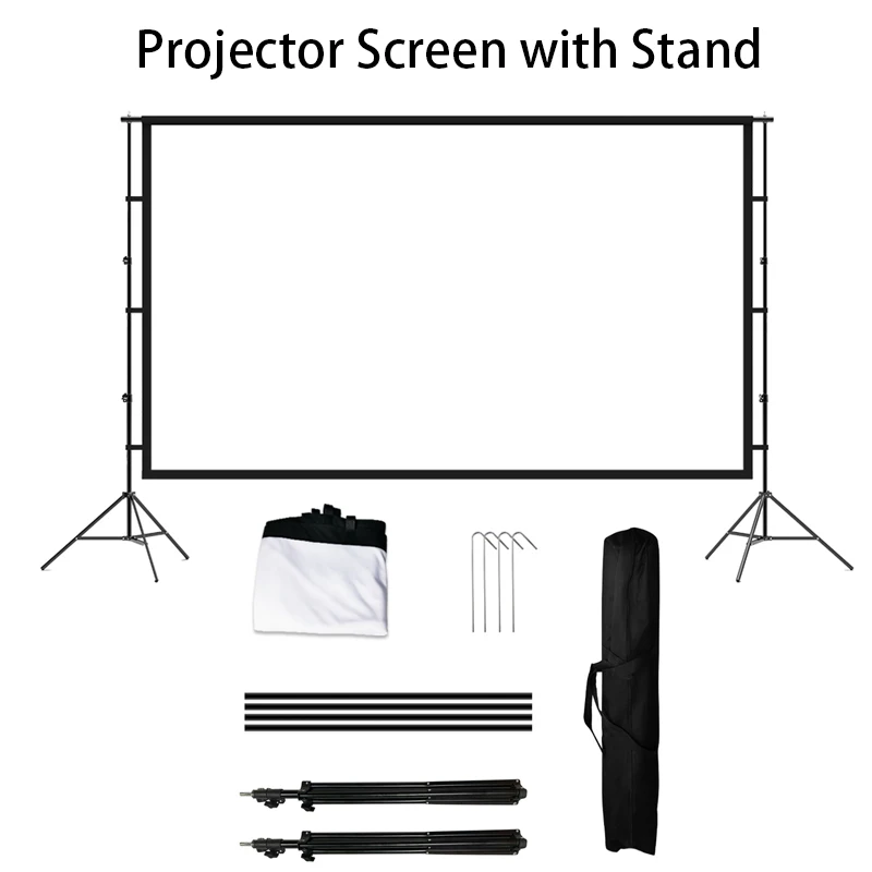 Projector Screen with Stand 100/120in Portable Projection Screen 16:9 4K HD Rear Front Projections Movies Screen with Carry Bag