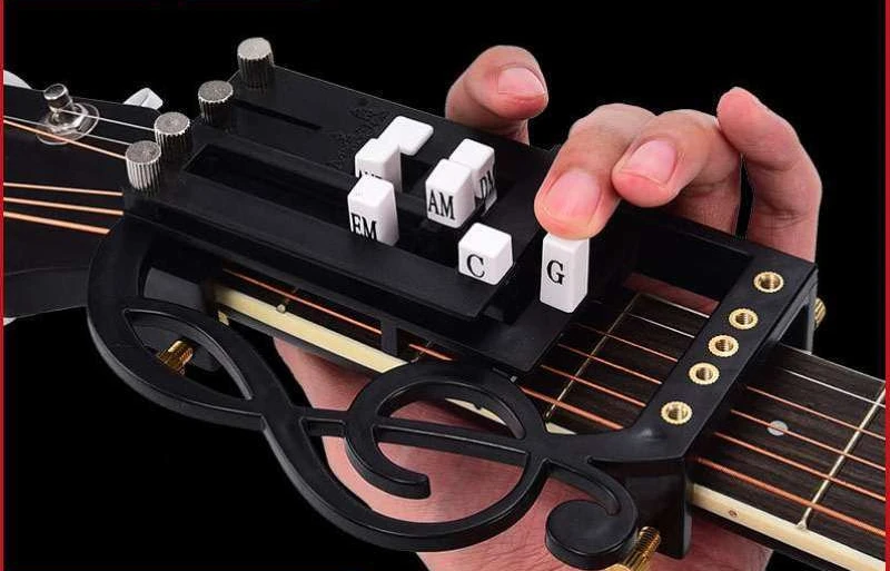 Guitar auxiliary device, folk song playing, automatic one key shift and string finger force