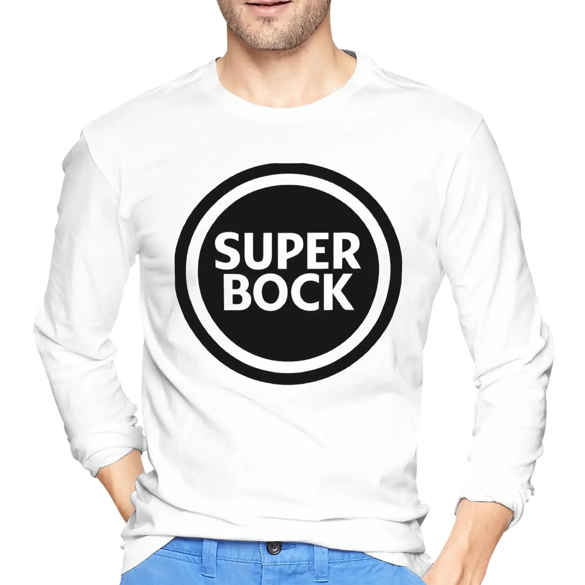 

Super bock Men's Long Sleeved T-shirt Fashion Round Neck T shirts Spring and Autumn Men tops