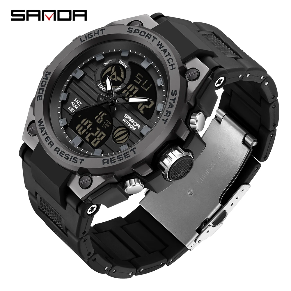 SANDA Men\'s Watches Sports Outdoor Waterproof Military Wrist Watch Tactics LED Alarm Stopwatch 2023 New Fashion Clock 9011