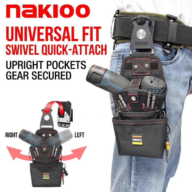 nakioo回転式ツールウエストバッグ左右兼用電気技師大工ツールウエストバッグクイッククリップ電動工具ホルダー
