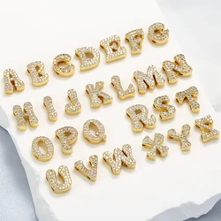 ZHUKOU gold color Initial beads for jewelry making Cubic Zirconia jewelry beads 26 letters beads for DIY bracelets Jewelry VZ355