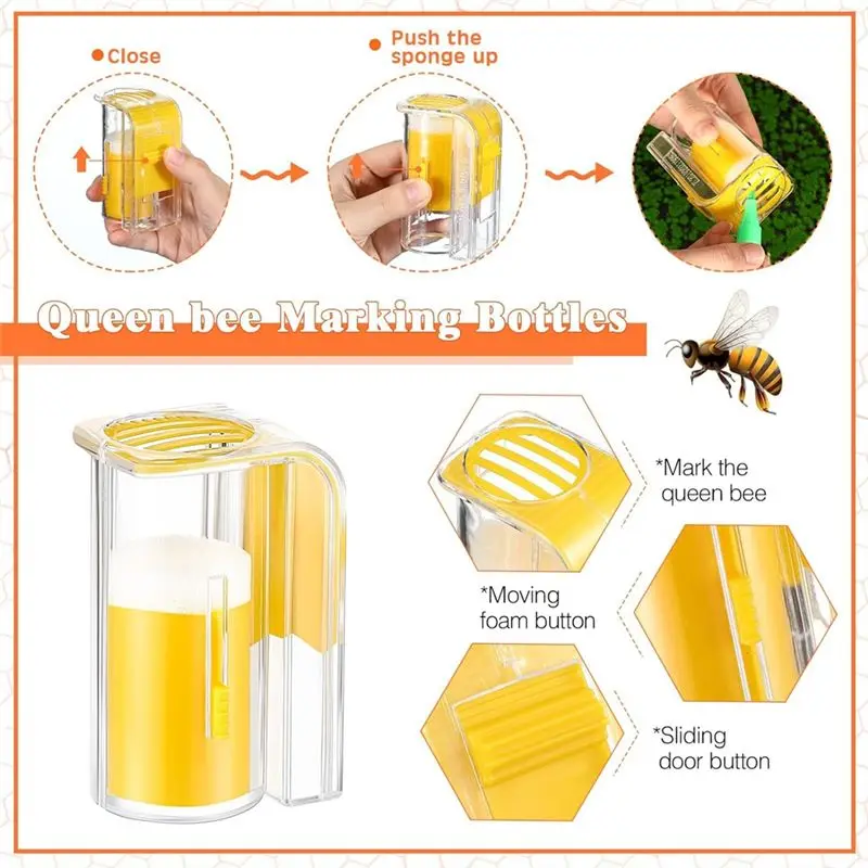 A02M-11 Pcs Queen Bee Marking Kit With Queen Bee Marking Bottles Marking Pens Plastic Queen Bee For Beekeeping Supplies