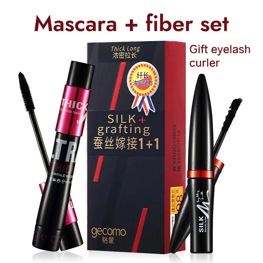 Set mascara in fibra con doppi tubi Impermeabile e duraturo Crea ciglia lunghe naturalmente arricciate senza sbavature