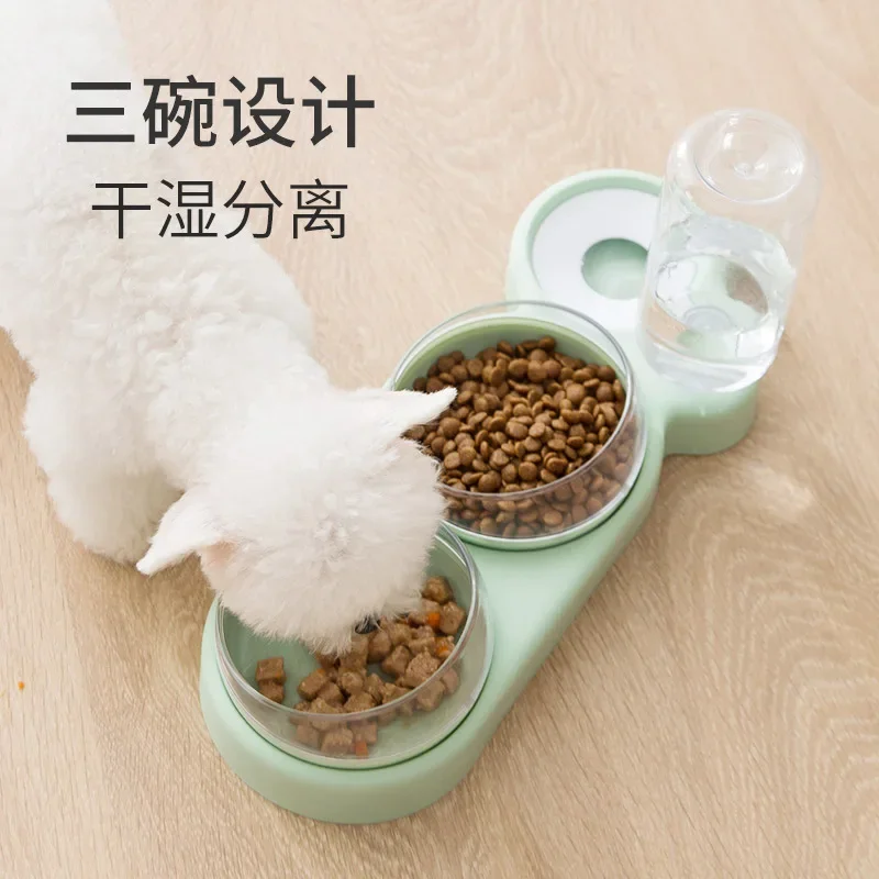 Pet double bowl, moisture-proof mouth, dual-use bowl, automatic cat feeder, automatic waterer, anti-dump dog bowl, cat bowl