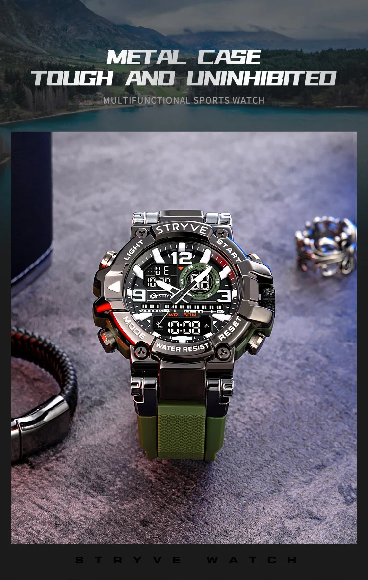 STRYVE Herrenuhren, modische elektronische Uhren für Herren, Top-Marke STRYVE 8025, Outdoor-Sportuhr mit Kalender, Chronograph – Detail 6