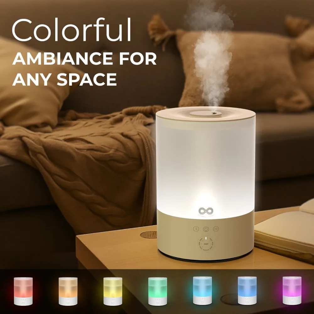 Humidificadores Comfort de llenado superior de 2,5 L para dormitorio, 2,5 L: silencioso, fácil de llenar y limpiar, tiempo de ejecución de 24 horas, luces nocturnas, temporizador, ultrasónico